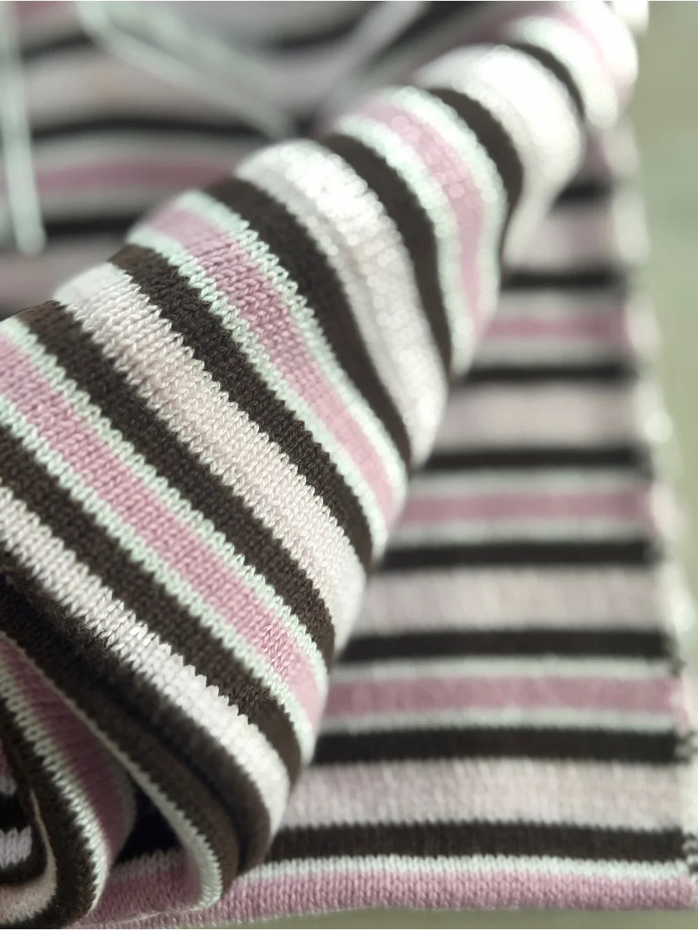Baby Striped Pink, White and Chocolate Brown knit blanket